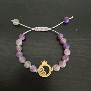 Purple Gemstone Beaded Adjustable Bracelet with Charm